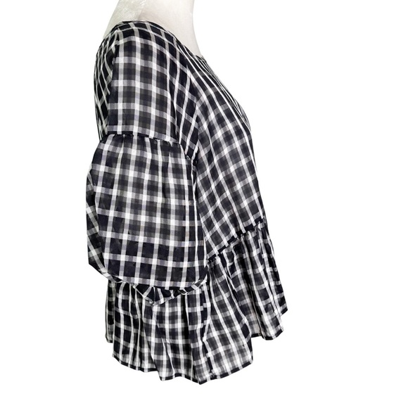 NWT Tuckernuck Moon River Puff Sleeve Checked Top Black Size M - Picture 10 of 13